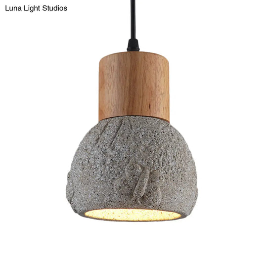 Industrial Butterfly Pattern Dome Ceiling Pendant Lamp - Head Cement Black/Grey/Brown And Wood