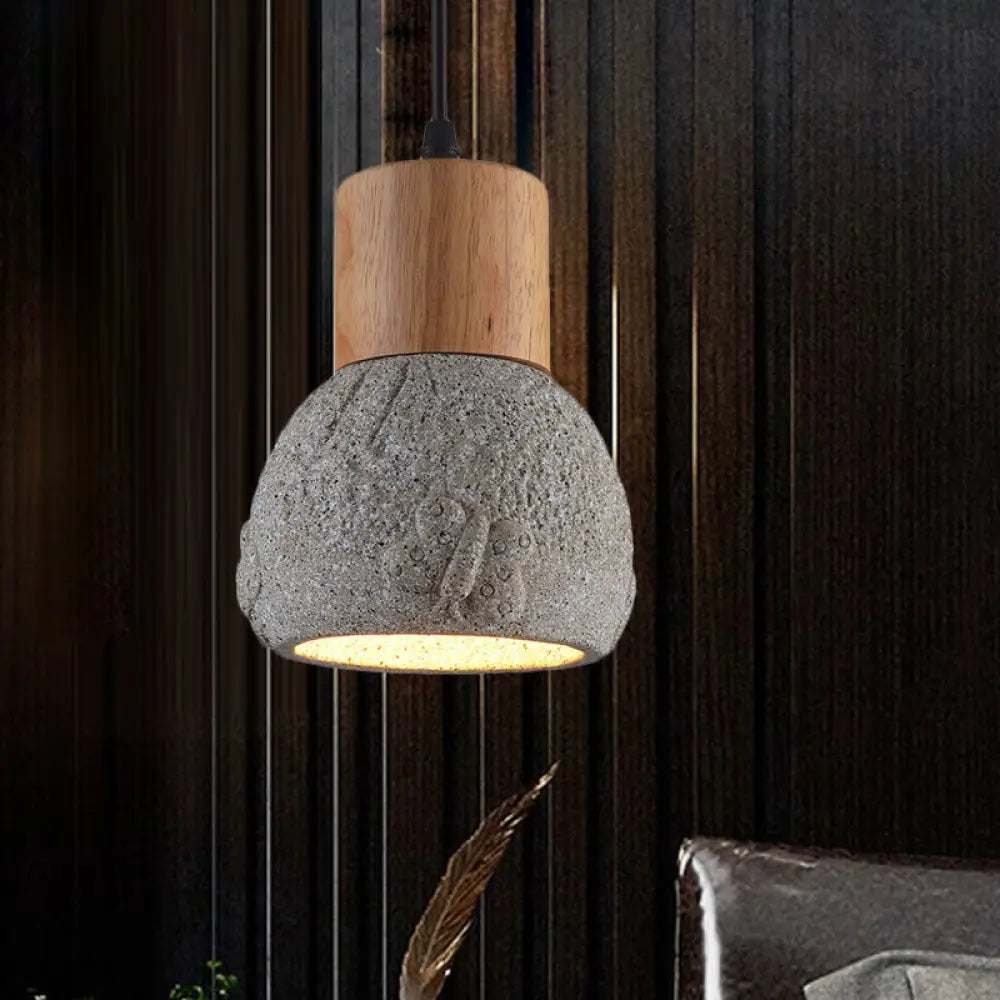 Industrial Black/Grey/Brown Head Cement Ceiling Light With Wood Dome And Butterfly Pattern- Bedroom