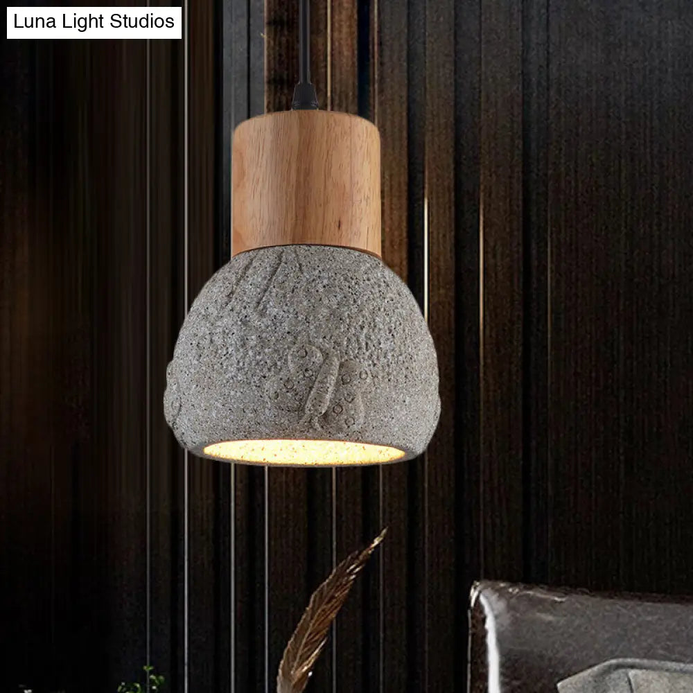 Industrial Butterfly Pattern Dome Ceiling Pendant Lamp - Head Cement Black/Grey/Brown And Wood