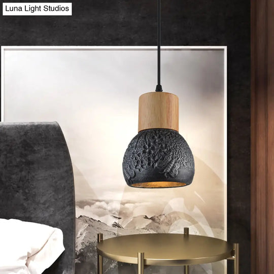 Industrial Butterfly Pattern Dome Ceiling Pendant Lamp - Head Cement Black/Grey/Brown And Wood