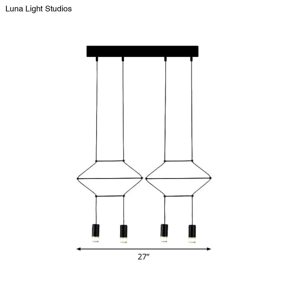 Industrial Black Hexagonal/Long Column Pendant Light - Modern 3D Structure With 4/6/8 Heads Ideal