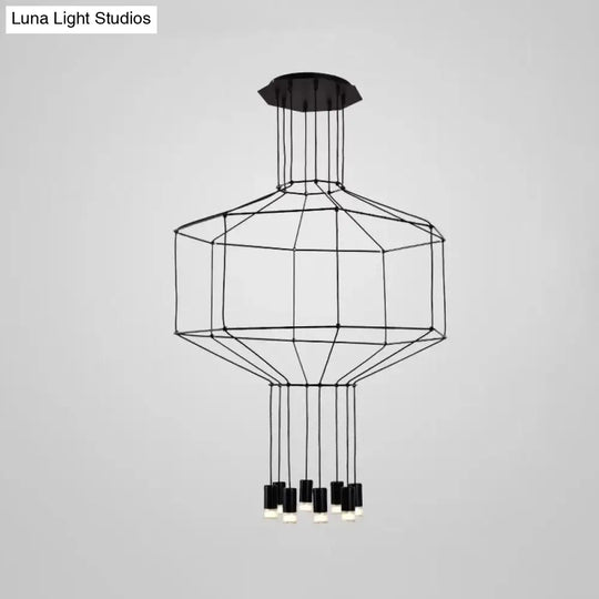 Iron Pendant Light Industrial Chandelier - Hexagonal/Long Column Design 4/6/8 Heads Black 3D