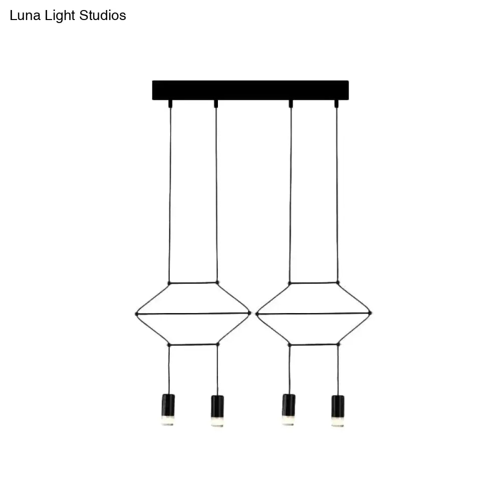Iron Pendant Light Industrial Chandelier - Hexagonal/Long Column Design 4/6/8 Heads Black 3D