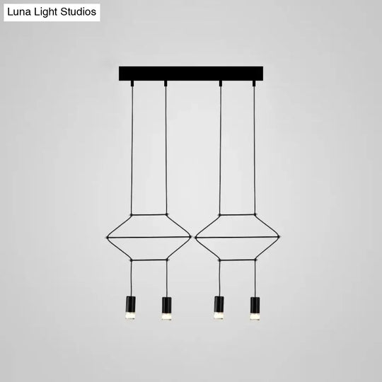 Iron Pendant Light Industrial Chandelier - Hexagonal/Long Column Design 4/6/8 Heads Black 3D