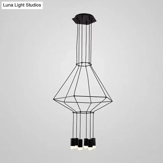 Iron Pendant Light Industrial Chandelier - Hexagonal/Long Column Design 4/6/8 Heads Black 3D