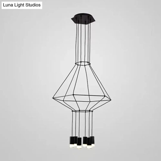 Industrial Black Hexagonal/Long Column Pendant Light - Modern 3D Structure With 4/6/8 Heads Ideal