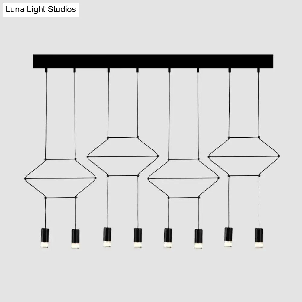 Industrial Black Hexagonal/Long Column Pendant Light - Modern 3D Structure With 4/6/8 Heads Ideal