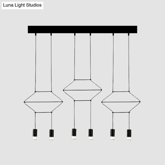 Industrial Black Hexagonal/Long Column Pendant Light - Modern 3D Structure With 4/6/8 Heads Ideal