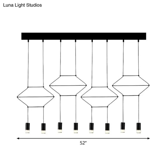 Industrial Black Hexagonal/Long Column Pendant Light - Modern 3D Structure With 4/6/8 Heads Ideal