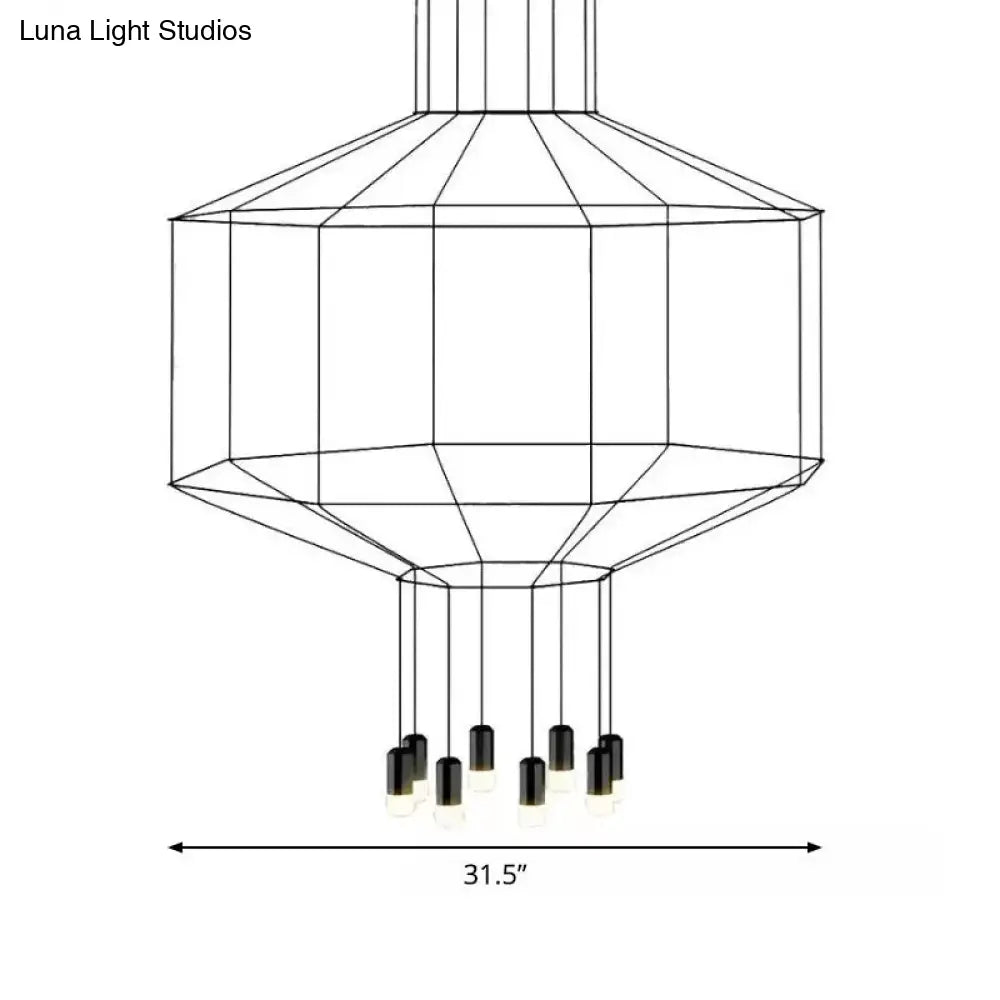 Iron Pendant Light Industrial Chandelier - Hexagonal/Long Column Design 4/6/8 Heads Black 3D