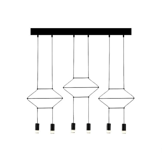 Industrial Black Hexagonal/Long Column Pendant Light - Modern 3D Structure With 4/6/8 Heads Ideal