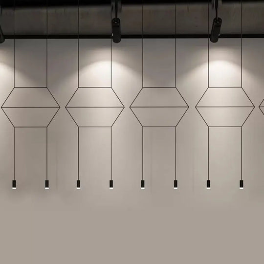 Industrial Black Hexagonal/Long Column Pendant Light - Modern 3D Structure With 4/6/8 Heads Ideal