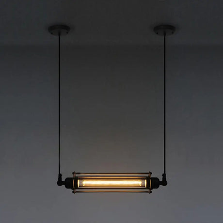 Industrial Black Iron Cage Pendant Light - 1-Bulb Cylindrical Ceiling Fixture For Bars / Horizontal