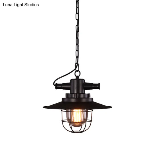 Industrial Black Iron Ceiling Pendant With Clear Glass Shade