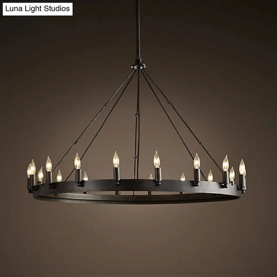 Industrial Black Iron Circle Chandelier With 12/18 Lights Bare Bulb Design - Hanging Lamp Kit