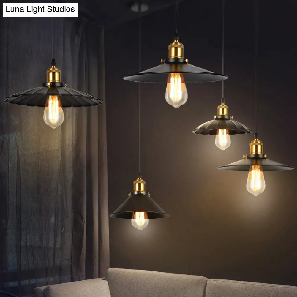Industrial Black Iron Pendant Light With Conical Shade – Single-Bulb Suspension For Restaurants