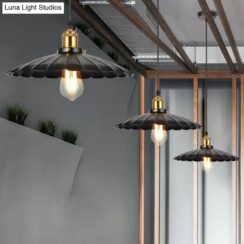 Industrial Black Iron Conical Shade Pendant Light - Single-Bulb Suspension For Restaurants / Small