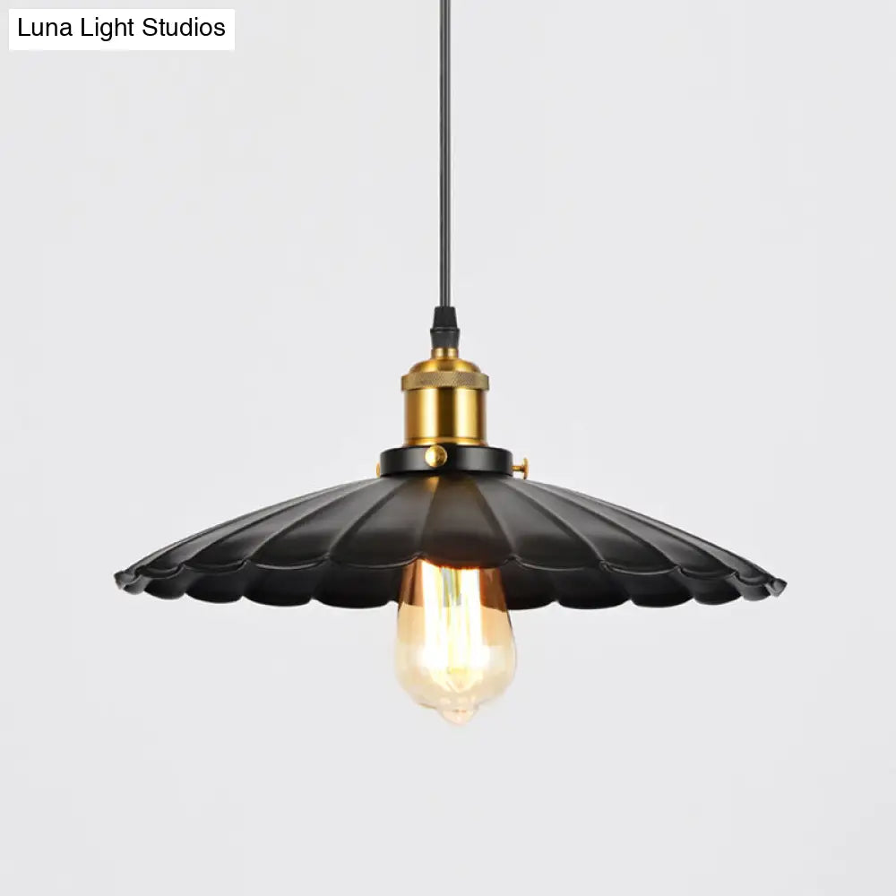 Industrial Black Iron Conical Shade Pendant Light - Single-Bulb Suspension For Restaurants
