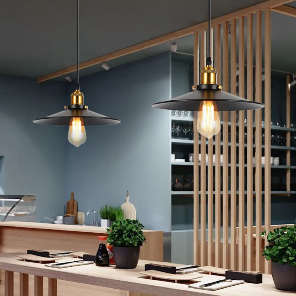 Industrial Black Iron Pendant Light With Conical Shade – Single-Bulb Suspension For Restaurants /