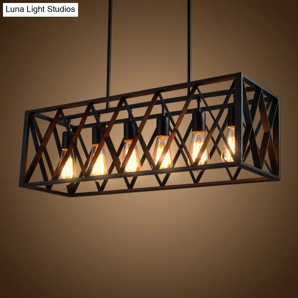 Industrial Black Iron Pendant Light With Rectangle Frame - Perfect For Restaurants And Hanging Over