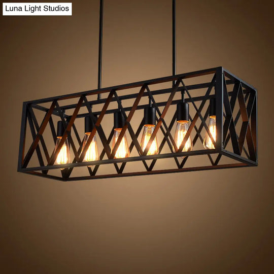 Industrial Black Iron Pendant Light With Rectangle Frame - Perfect For Restaurants And Hanging Over