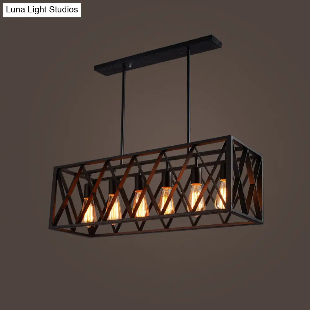 Industrial Black Iron Pendant Light With Rectangle Frame - Perfect For Restaurants And Hanging Over