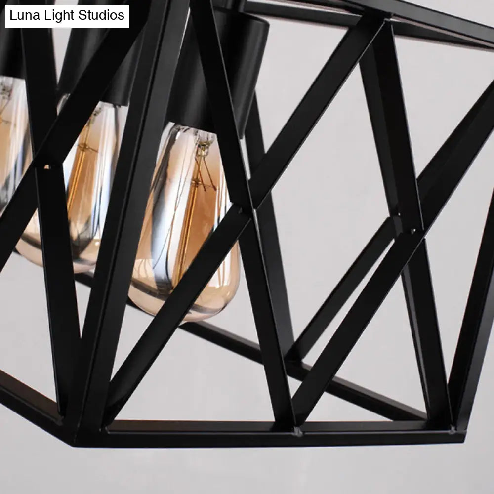 Industrial Black Iron Pendant Light With Rectangle Frame - Perfect For Restaurants And Hanging Over