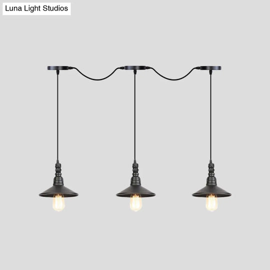 Industrial Black Iron Pendant Light With Saucer Design - Multi-Pendant Fixture 3/5/7 Heads Tandem