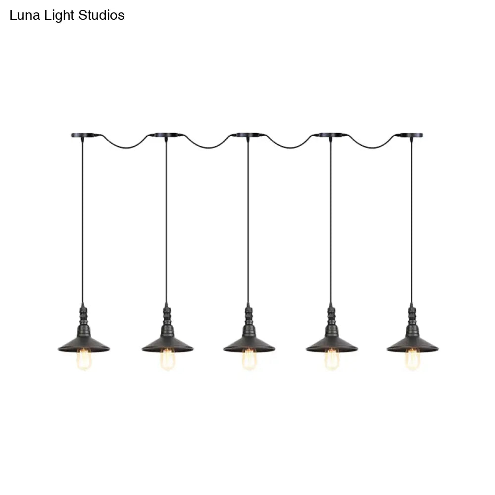 Industrial Black Iron Pendant Light With Saucer Design - Multi-Pendant Fixture 3/5/7 Heads Tandem