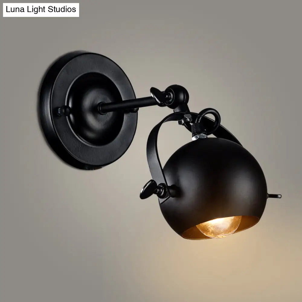 Industrial Black Iron Wall-Mounted Sconce Light Fixture For Restaurants - Rotatable Dome Design