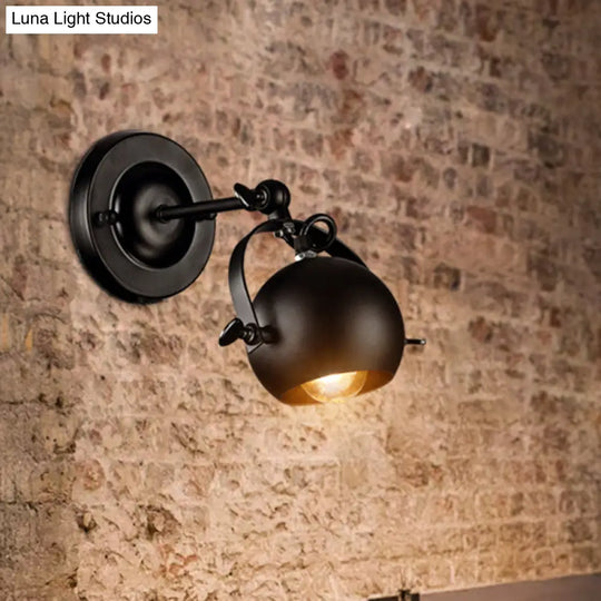 Industrial Black Iron Wall-Mounted Sconce Light Fixture For Restaurants - Rotatable Dome Design