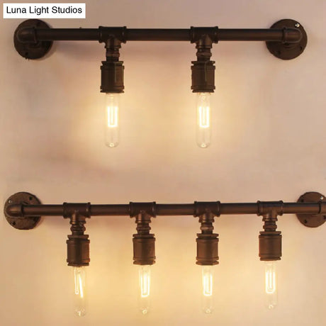Industrial Black Iron Wall Sconce Light With Straight Pipe Design - Ideal For Living Room 2/4/6
