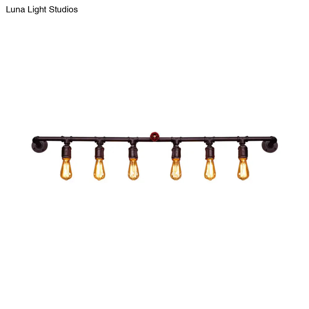 Industrial Black Iron Wall Sconce Light With Straight Pipe Design - Ideal For Living Room 2/4/6