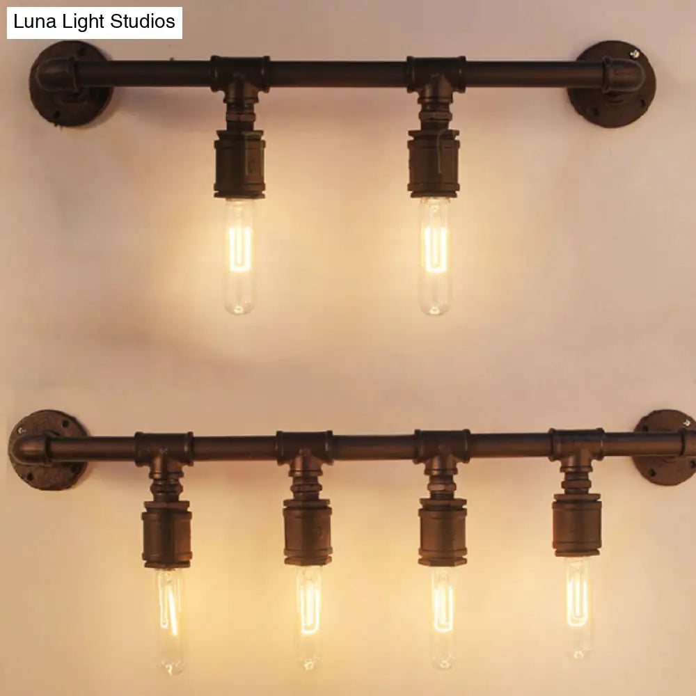 Industrial Black Iron Wall Sconce Light With Straight Pipe Design - Ideal For Living Room 2/4/6