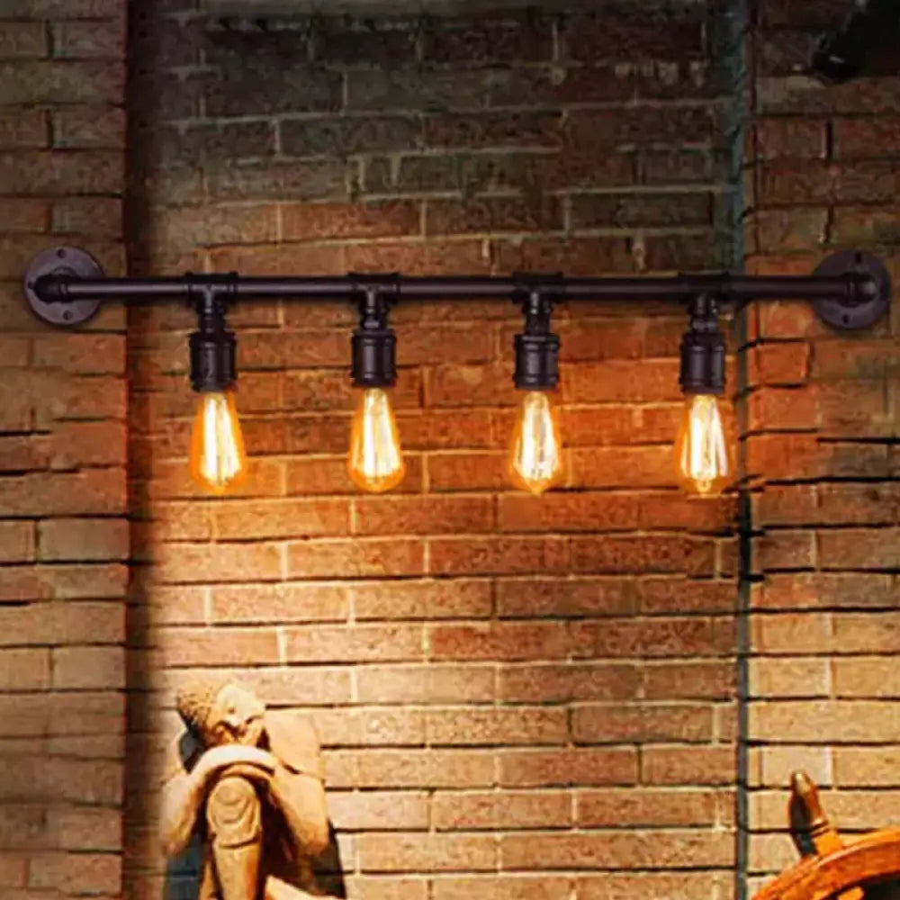 Industrial Black Iron Wall Sconce Light With Straight Pipe Design - Ideal For Living Room 2/4/6