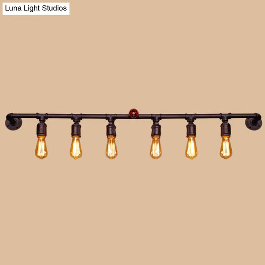 Industrial Black Iron Wall Sconce Light With Straight Pipe Design - Ideal For Living Room 2/4/6