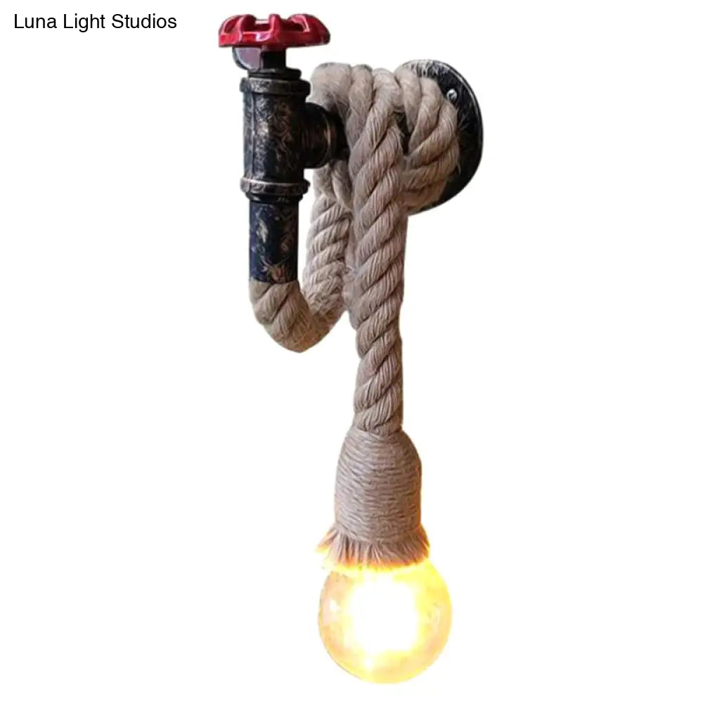 Industrial Black Iron Water Tap Sconce: 1-Light Wall Light Fixture With Rope Socket