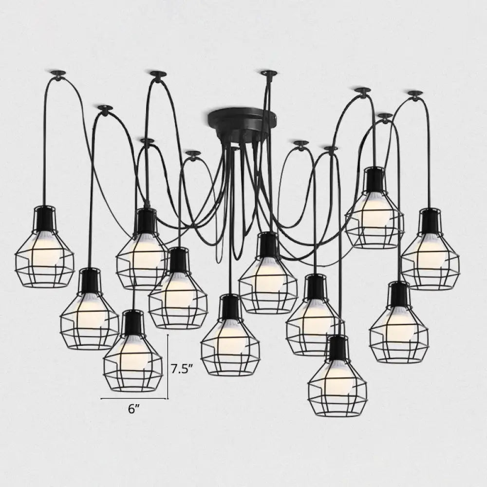 Industrial Black Iron Wire Ball Cage Pendant Lamp For Dining Room 12 /