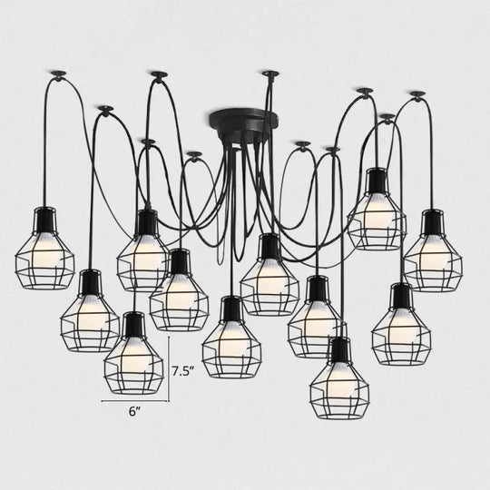 Industrial Black Iron Wire Ball Cage Pendant Lamp For Dining Room 12 /