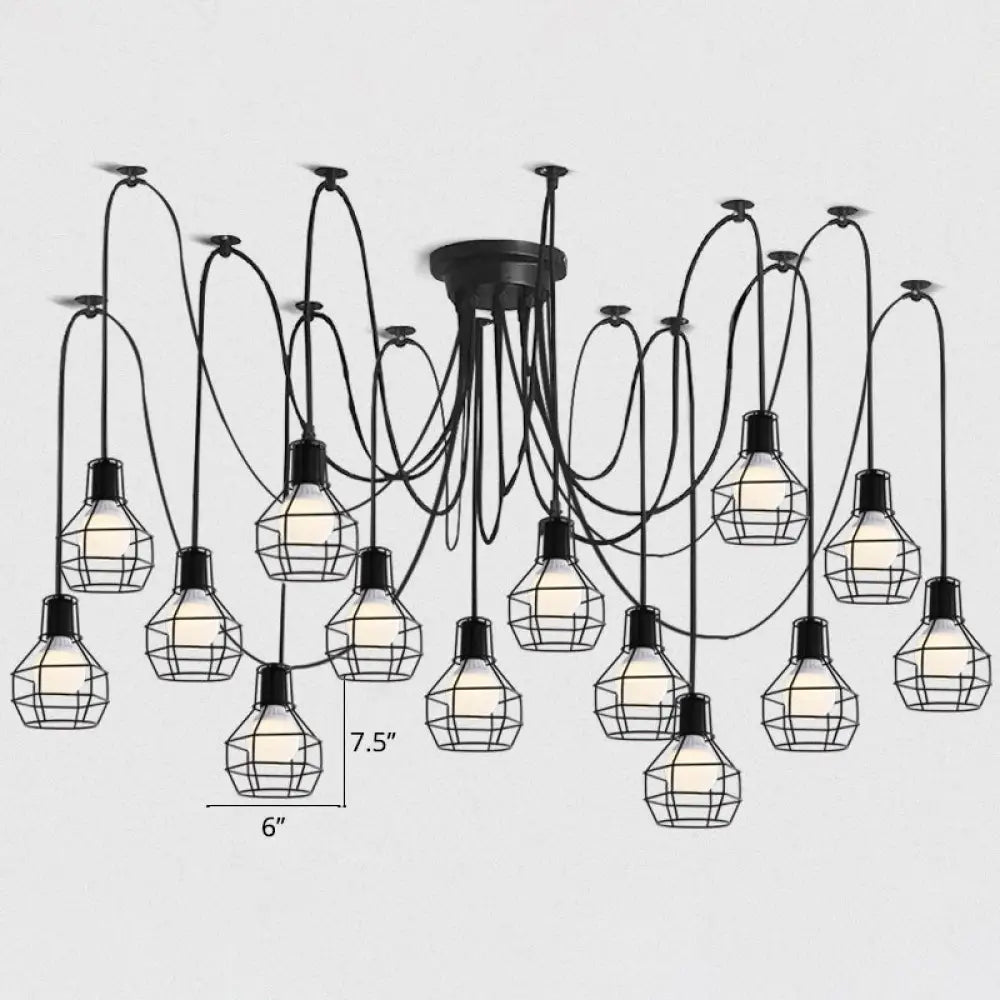 Industrial Black Iron Wire Ball Cage Pendant Lamp For Dining Room 14 /