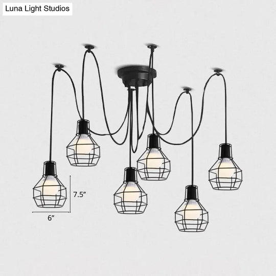 Black Industrial Wire Ball Cage Pendant Lamp Dining Room Swag Lighting 6 /