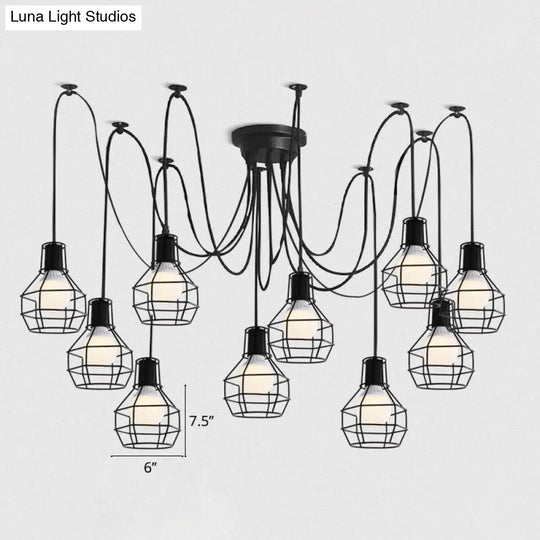 Black Industrial Wire Ball Cage Pendant Lamp Dining Room Swag Lighting 8 /