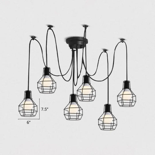 Industrial Black Iron Wire Ball Cage Pendant Lamp For Dining Room 6 /