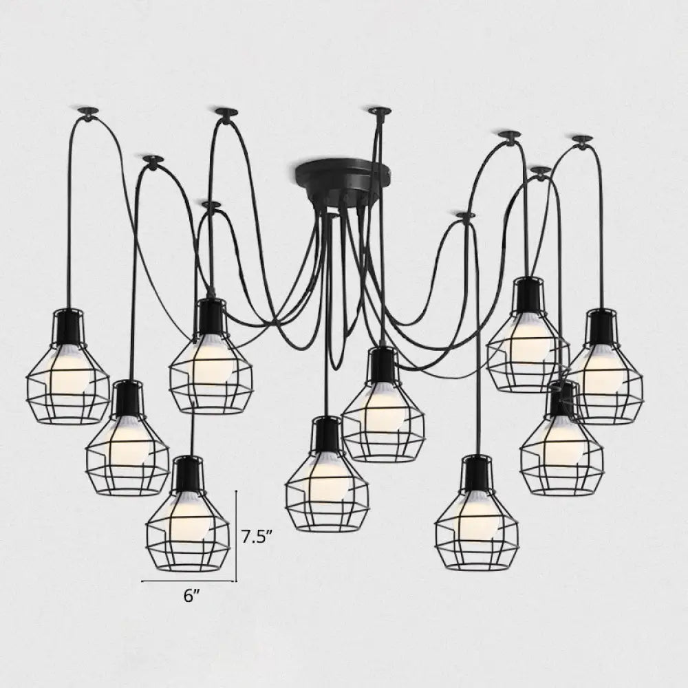 Industrial Black Iron Wire Ball Cage Pendant Lamp For Dining Room 8 /