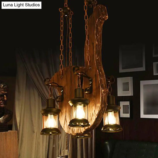 Industrial Black Lantern Chandelier With Clear Glass 4-Light Pendant Fixture