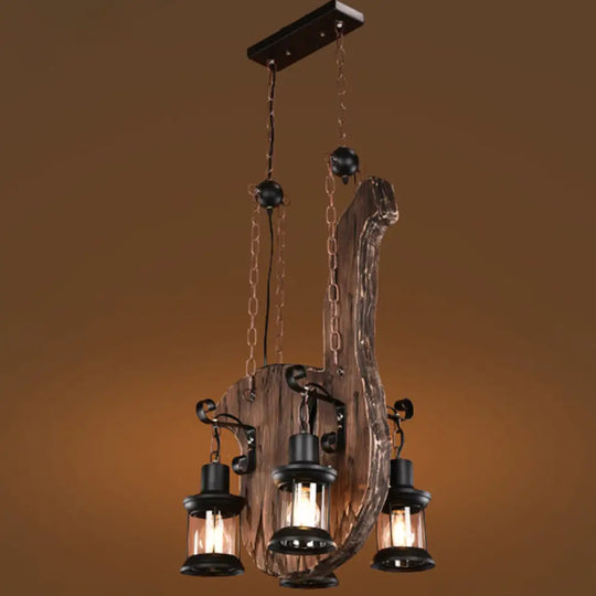 Industrial Black Lantern Chandelier With Clear Glass 4-Light Pendant Fixture