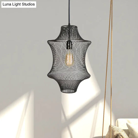 Industrial Black Mesh Cage Pendant Light - Modern Dining Room Hanging Lamp