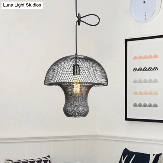 Industrial Black Mesh Cage Pendant Light - Modern Dining Room Hanging Lamp / A