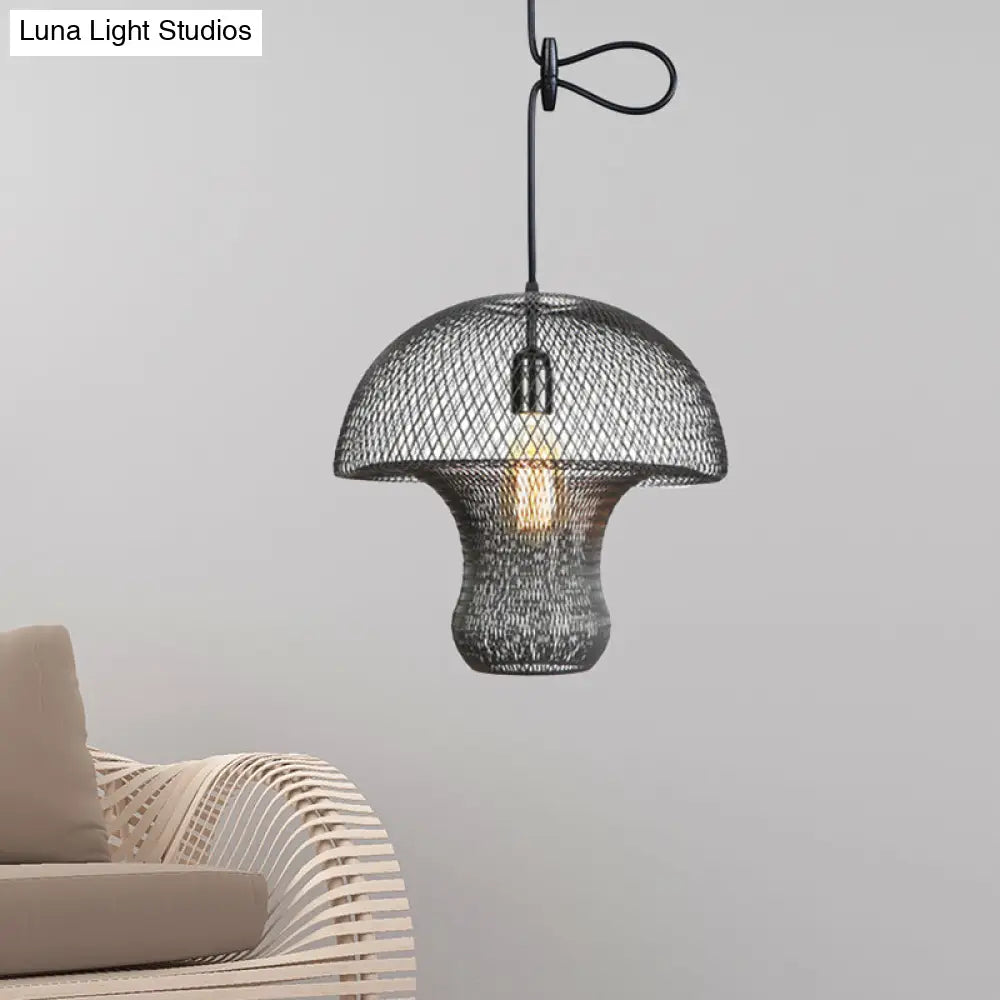 Industrial Black Mesh Cage Pendant Light - Modern Metal Hanging Lamp For Dining Room