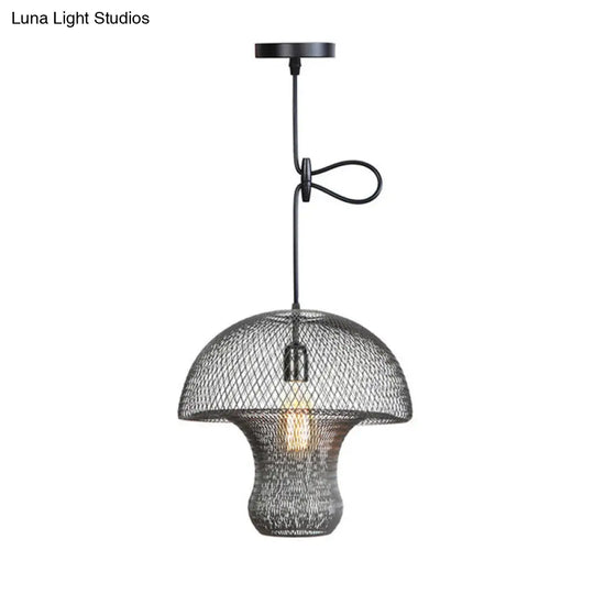 Industrial Black Mesh Cage Pendant Light - Modern Dining Room Hanging Lamp